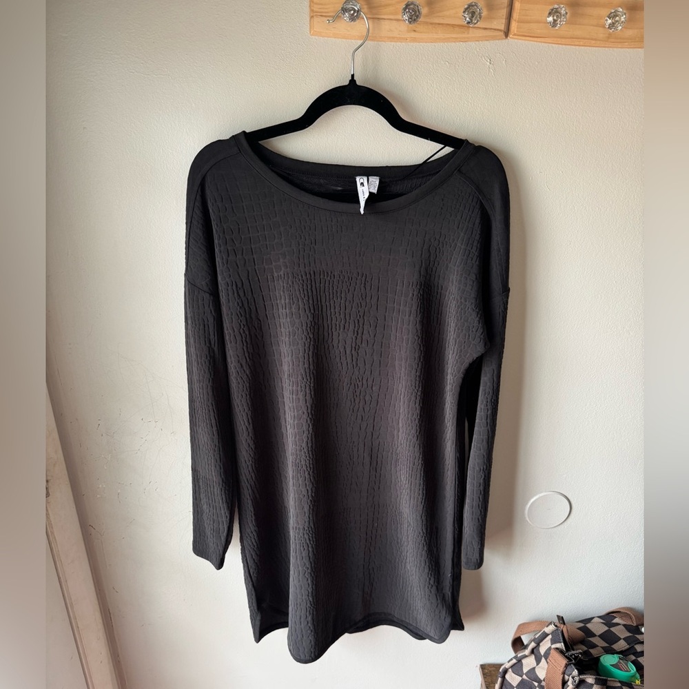 Cable & Gauge Black Textured Crocodile Knit Shift Dress M Modal Blend